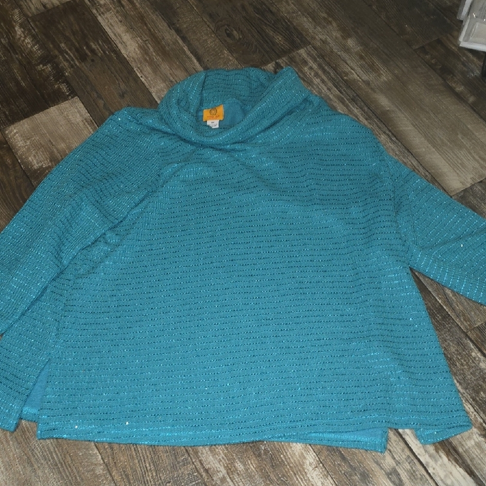 Ruby Rd. Turquoise Cowl Neck Sweater - Picture 3 of 3